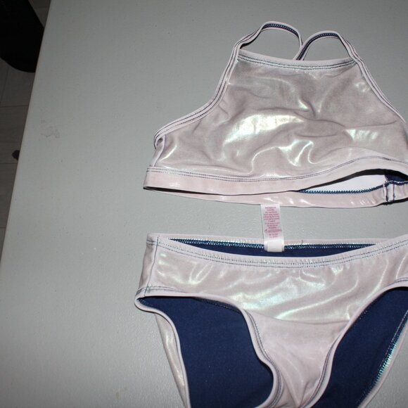 Silver & Blue 2 Pcs Justice Bikinim Swimsuit Size 7 - Picture 2 of 10